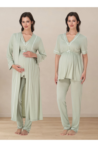 ByLohusa Cotton Dressing Gown Maternity Nursing Pajama Set with Adjustable El...