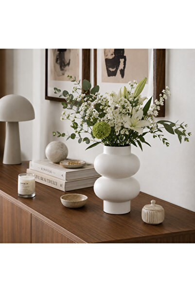 Lui Tasarım Modern Design Bohemian Mimimalist White Color Ceramic Stoneware V...