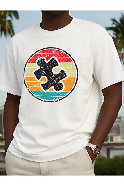 STITCHLY Men'S Awareness T-Shirt - White Puzzle Piece Rainbow Design, 3XL Siz...