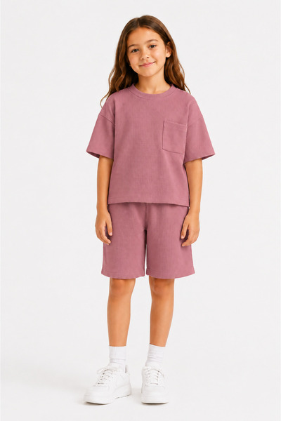 monox Unisex 5-12 Years Old Honeycomb Textured Oversize Summer Shorts T-Shirt...