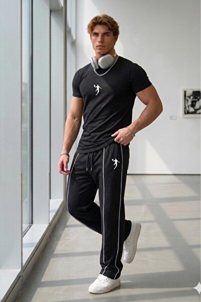 NO 601 Men's Black Slim Fit Oval Tshirt Black Double Ribbed Lisbon Dribble Pr...