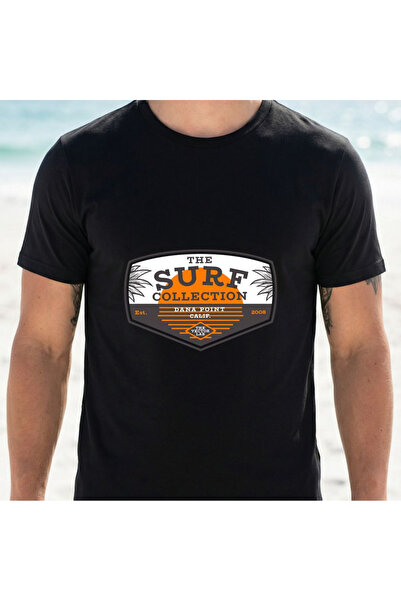 2mcup Men's Black T-Shirt Surf Point California Logo Print Beach Casual Wear