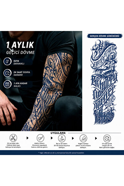 medink tattoo 1 Ay Kalıcı Sonradan Kararan Yazılı Tam Kol geçici dövme tattoo...