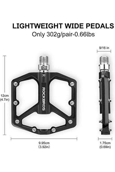 ROCKBROS Mountain Bike Pedals MTB Pedals Aluminum 9/16"
