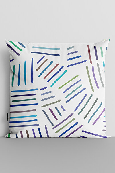 TicaretJet Colorful Mixed Lines Double Sided Digital Printed Throw Pillow Cover