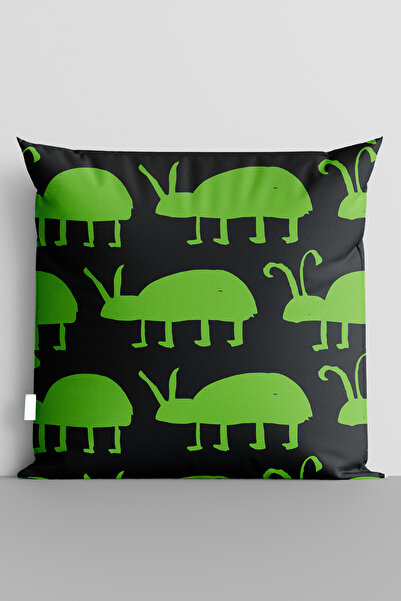 TicaretJet غطاء وسادة مطبوع رقميًا على الوجهين من Green Insects - 7002