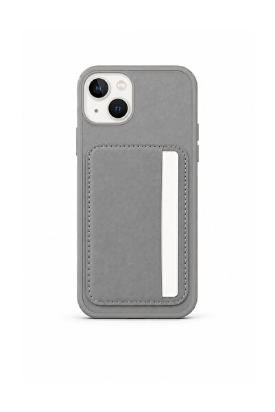 Mopal Cardx iPhone 15 Uyumlu Vegan Deri Kartlıklı Kamera Korumalı Kılıf Gri