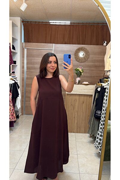 Bordo Kolsuz Cepli Maxi Elbise