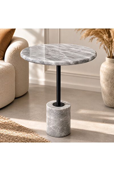 zekmar home stone Doğal Gri Mermer Yan Sehpa – Gold Metal Ayaklı Modern Tasarım