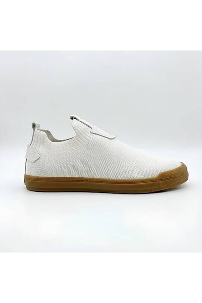 Daytex 4224 Erkek Slip-On - Full Triko Örgü Termo Taban Sneaker Beyaz - Taba
