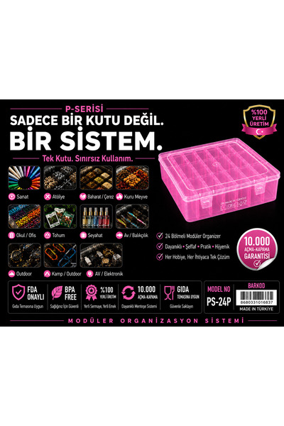 P-SERİSİ Ps-24P Plastic Transparent Pink Box Set, 24 Small 1 Large Modular St...
