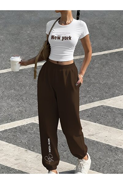 darkopia Women's New York City Printed Baby Tee Combed Cotton Crop and Sweatp...