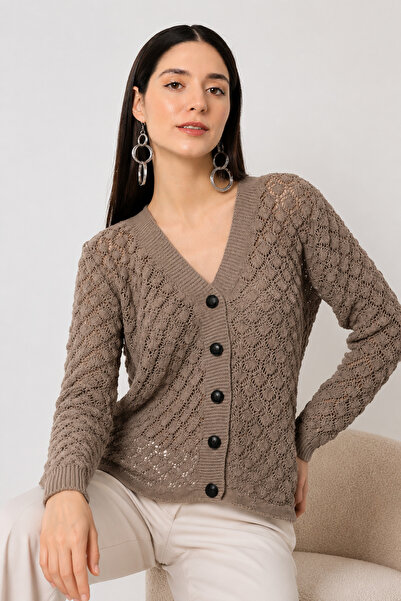 Devinka Women's Openwork Buttoned Seasonal Knitwear Cardigan