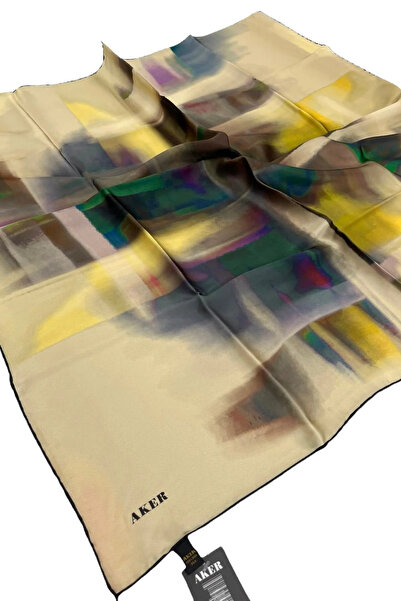 Aker Sura Silk Patterned Scarf 9155701 Batik Pattern 312-Beige-Multicolor