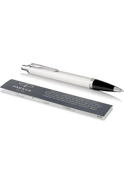 Parker IM Black Ballpoint Pen, refillable, sculpted white/chrome design, medi...