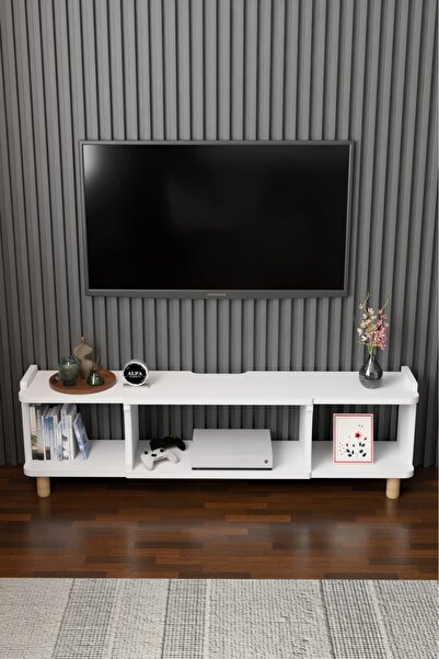 alpaevmobilya 150 cm Modern TV Ünitesi Ayaklı Raflı Salon Oturma Odası Dekora...
