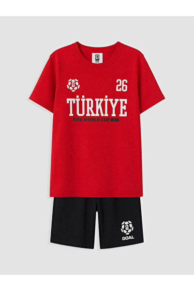 LC Waikiki Lcw Kids Red Fıfa 2026 Printed Boys' Shorts Set