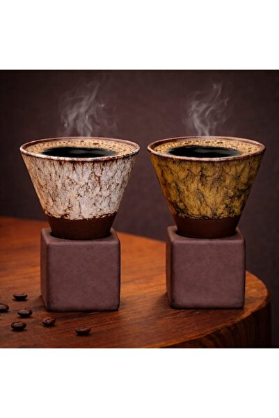 Epic Concept art deco & more Set de 2 căni ceramice artizanale conice cu supo...