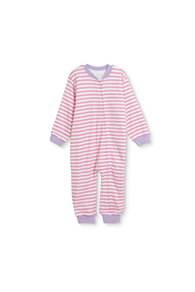 Messido Kız Bebek Uyku Tulumu Çizgili Fermuarlı Bisiklet Yaka Long Sleeve Rib...