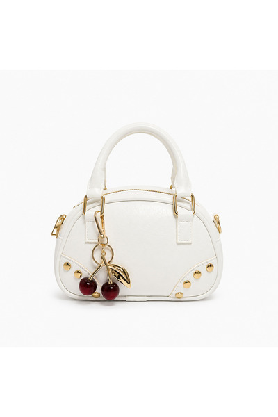 Silvans bag Kadın Beyaz Kiraz Charm Detaylı El ve Omuz Çantası Askılı Gold Ak...