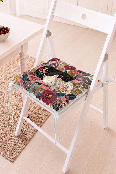 Home Kedi Figürü ve Çiçek Desenli Pofidik Sandalye Minderi - Renkli ve Retro ...