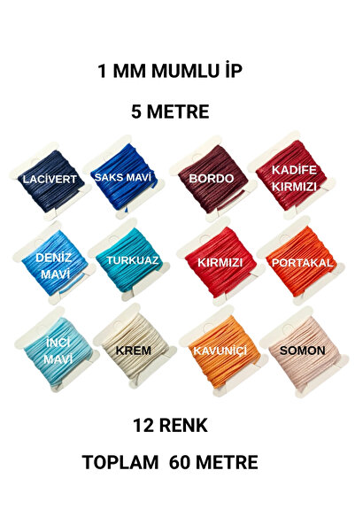 Eskişehir hobi sanat 5 Meters 12 Colors 1 mm Waxed Cord 60 Meters Bead Neckla...