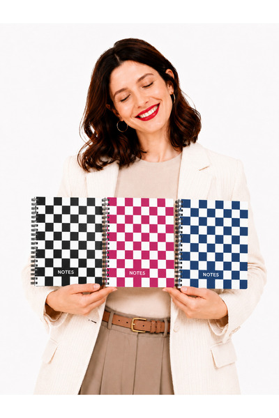 Happy Notes A5 Spiral Cardboard Cover Set of 3 Checkered School Notebooks 80 ...