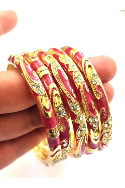 Umrece Pink-Ecru-Turquoise-Red-Orange Stone Enamel Handcuffs 18cm (Price Is f...