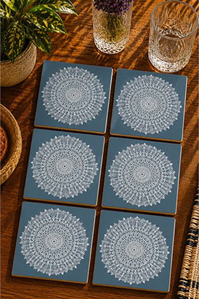 JHAAR Mandala Style Floral Illustration Modern Set of 6 Coasters - Uv Printin...