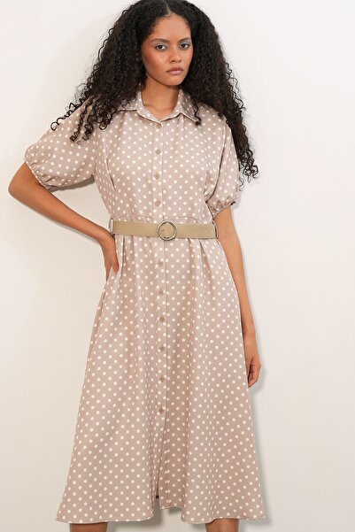 Hiccup Bdart Polka Dot Belted Midi Shirt Dress