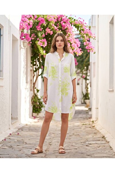 Bodrum Otantik Mercan Desenli Gömlek Elbise