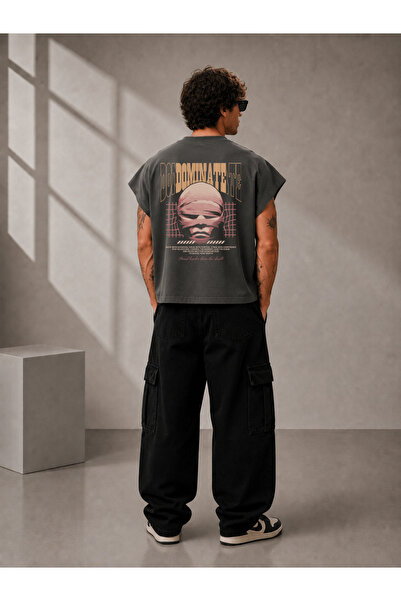 EVIus Tricou cu imprimeu Dominate, oversize, croială boxy, fără mâneci, cu de...