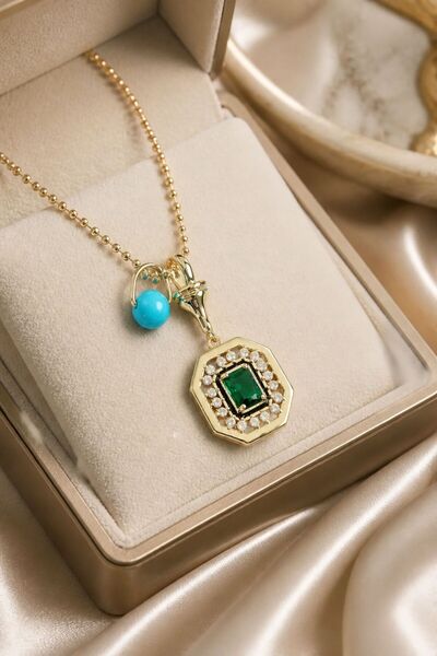 LYKOS Vintage Inspired Geometric Medallion Brass Pendant - Ball Chain Necklace