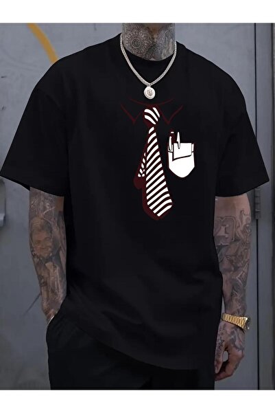 212Wear تي شيرت رجالي برقبة دائرية وأكمام قصيرة مع طباعة نمط "Tie Pocket"، تي...