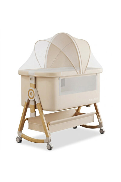 stars pearl Adjustable Height Foldable Baby Bed with Large Storage Basket and...