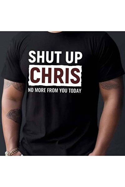 212Wear تي شيرت رجالي بطبعة "Shut Up Chris" - حروف بيضاء وحمراء جريئة، قميص م...