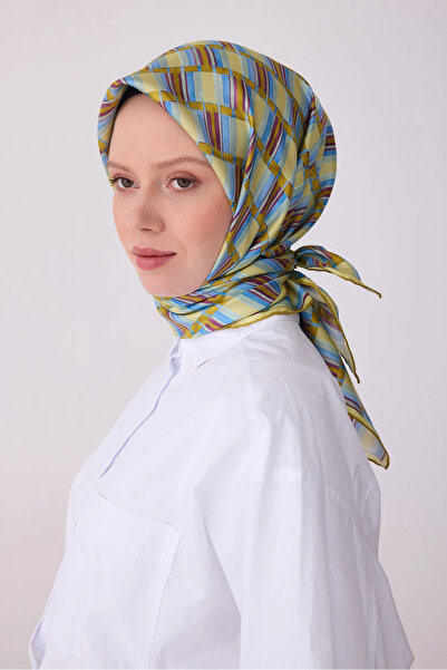 Belli Twill Silk Patterned Scarf 4302D Geometric Pattern 52-Yellow-Green-Baby...