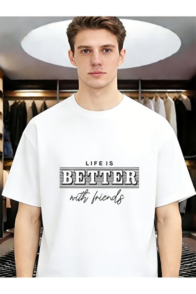 1001 Line تيشيرتات قطنية للرجال برقبة دائرية وأكمام قصيرة من Life Is Better w...