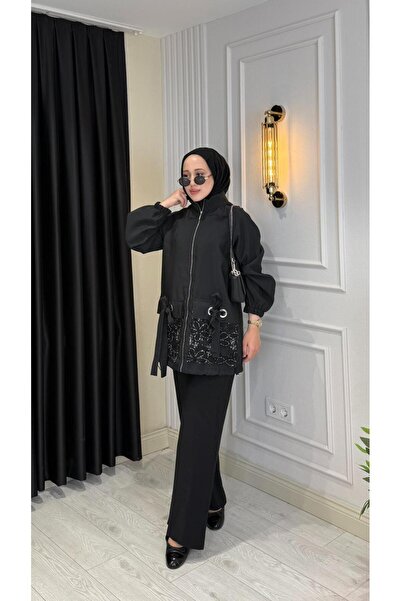 Jupe Kadın Fiyonk Cepli Dantel Detaylı Oversize Kap 9307