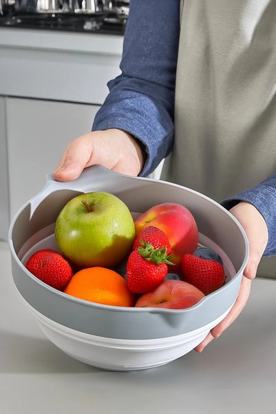 Kitchen Life Set de pregătire pentru bucătărie, 4 piese, pliabil, 3 în 1, mixer, bol de amestecare, strecurătoare
