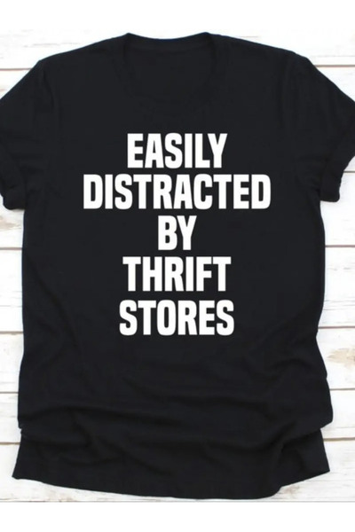 BASEPULSE 1pc Men's 100% Cotton Graphic T-Shirt - "Easily Distracted by Thrif...