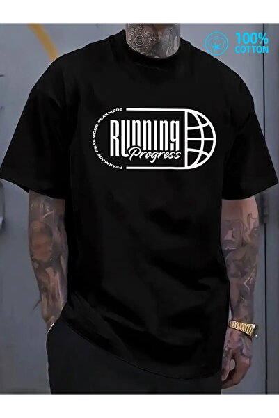 BASEPULSE Running Progress Tee 180G 100% Casual Funny T-Shirt Men Black, Crew...