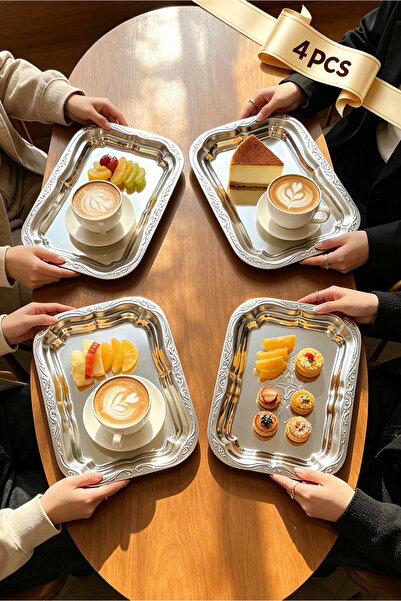Selirxy 4-Pack Stainless Steel Coffee Tray – Court Style Relief Serving Tray ...