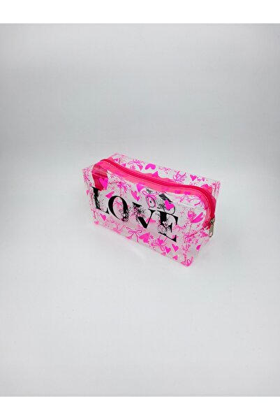UCCELLO Transparent Love Printed Heart Pattern Makeup Bag Zippered Cosmetic B...