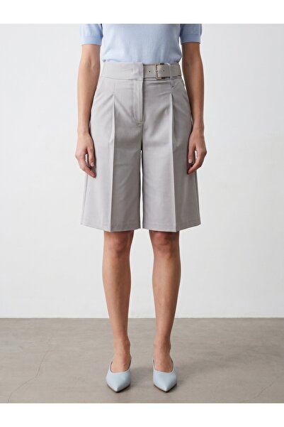 Dilvin 72727 Belted Wide Leg Bermuda Shorts-Grey