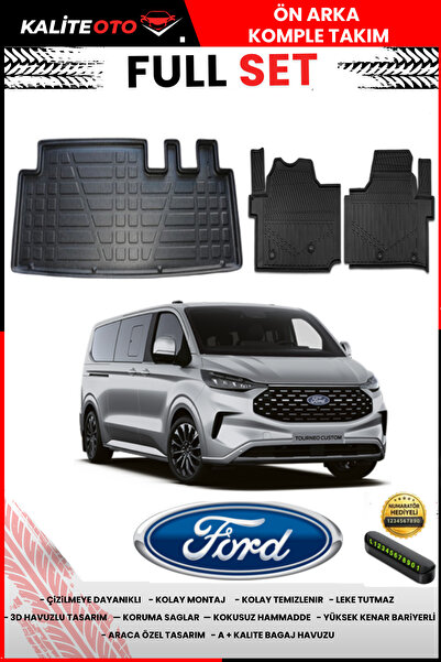 ko kaliteoto Ford Tourneo Custom 2026 Model 3D Bagaj Havuzu Ve Paspas Seti+Nu...