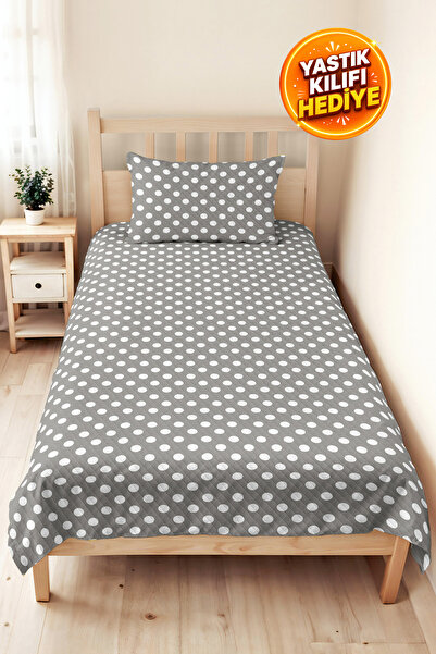 Evimde Bambaşka Gray Polka Dot Modern Youth Room Single Pique Set-Geometric 1...