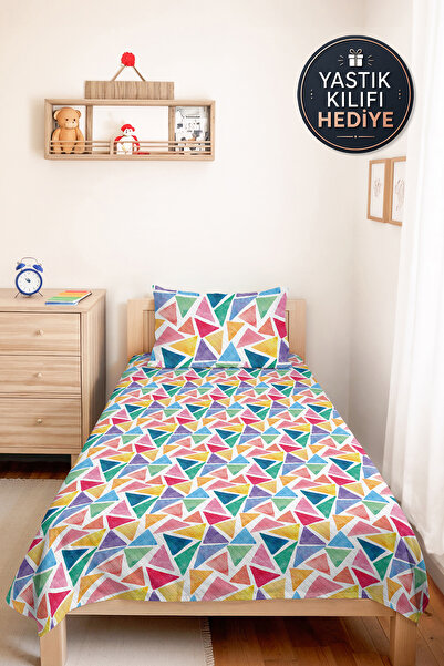 Evimde Bambaşka Colorful Geometric Pastel Teen Room Single Pique Set - Triang...