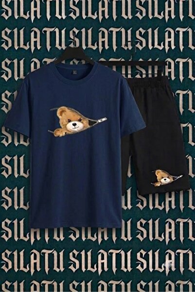 SILATU SET UNISEX CU FERMOAR, CU IMPRIMEU URSULEȚ, TRICOU ȘI PANTALONI SCURȚI