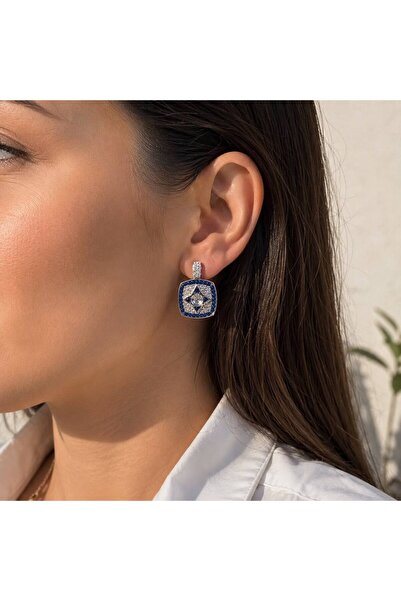 ANKA JEWELLRY Women's Steel Shiny Zircon Stone Blue Earrings